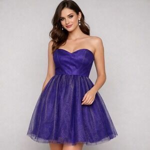 Vintage Daniela Chaidez Purple Glitter Tulle Mini Strapless Dress Prom Party 90s